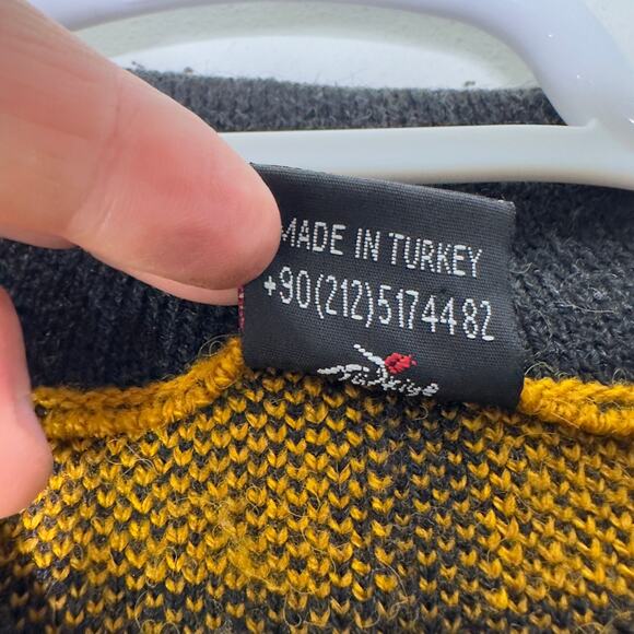 Vintage Poulrok Womens Large Sweater Jacket Knit Full Zip Yellow Black Rose Wool - Picture 4 of 13